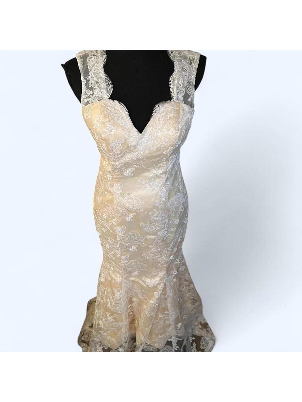 Vintage Lace Mermaid Gown Fairycore Bridal Prom Dress Size US 4 π - Picture 4 of 9